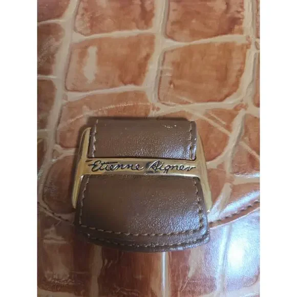 Etienne Aigner Crossbody Bag Medium Alligator Print Brown In Color - Picture 2 of 8